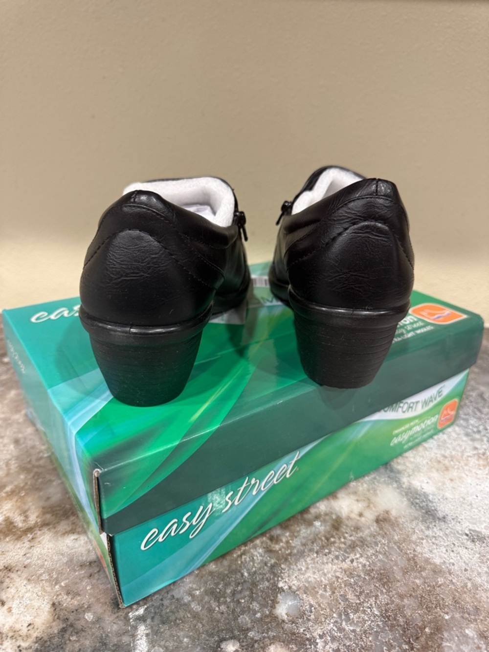 easy street Black Leather Slip-On Flats with Low Heel - Picture 3 of 4